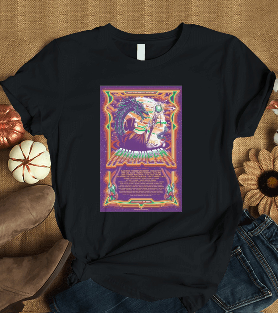 Suwannee Hulaween October 24-27 2024 Live Oak FL Spiral Dragon Festival Wizard T-Shirt
