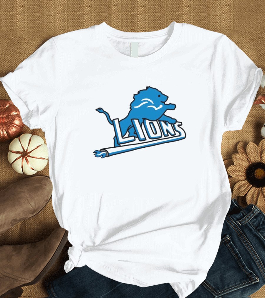 NFL Detroit Lions Blue Logo Mashup with NBA Detroit Pistons Inspired T-Shirt