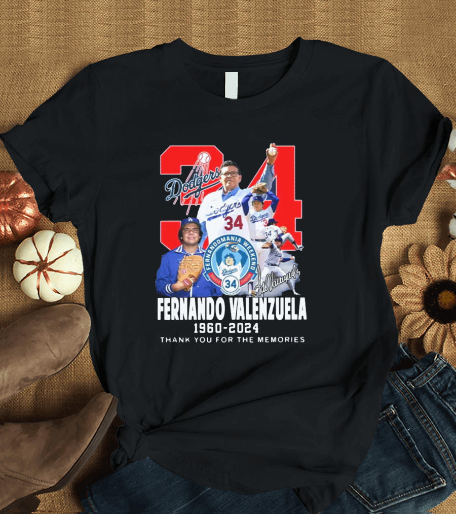 Fernando Valenzuela Los Angeles Dodgers 34 Fernandomania Weekend Thank You For The Memories Signature 1960-2024 T-Shirt