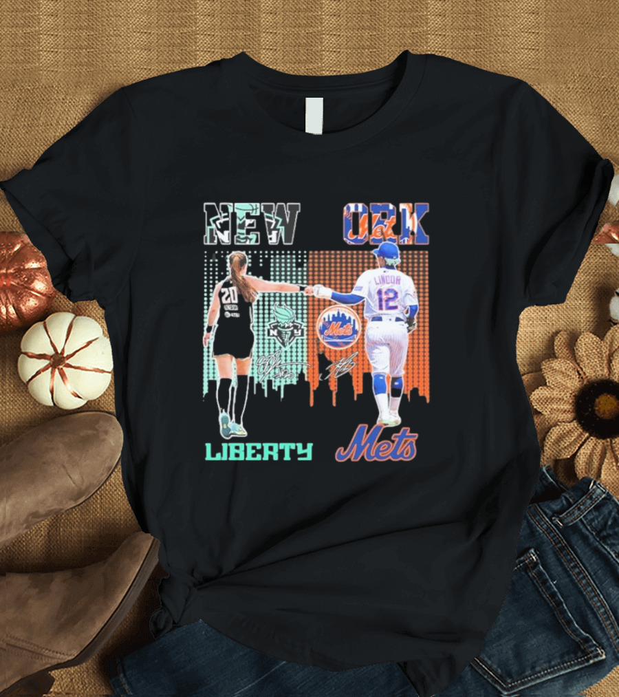New York Liberty Ionescu Mets Francisco Lindor Signatures T-Shirt