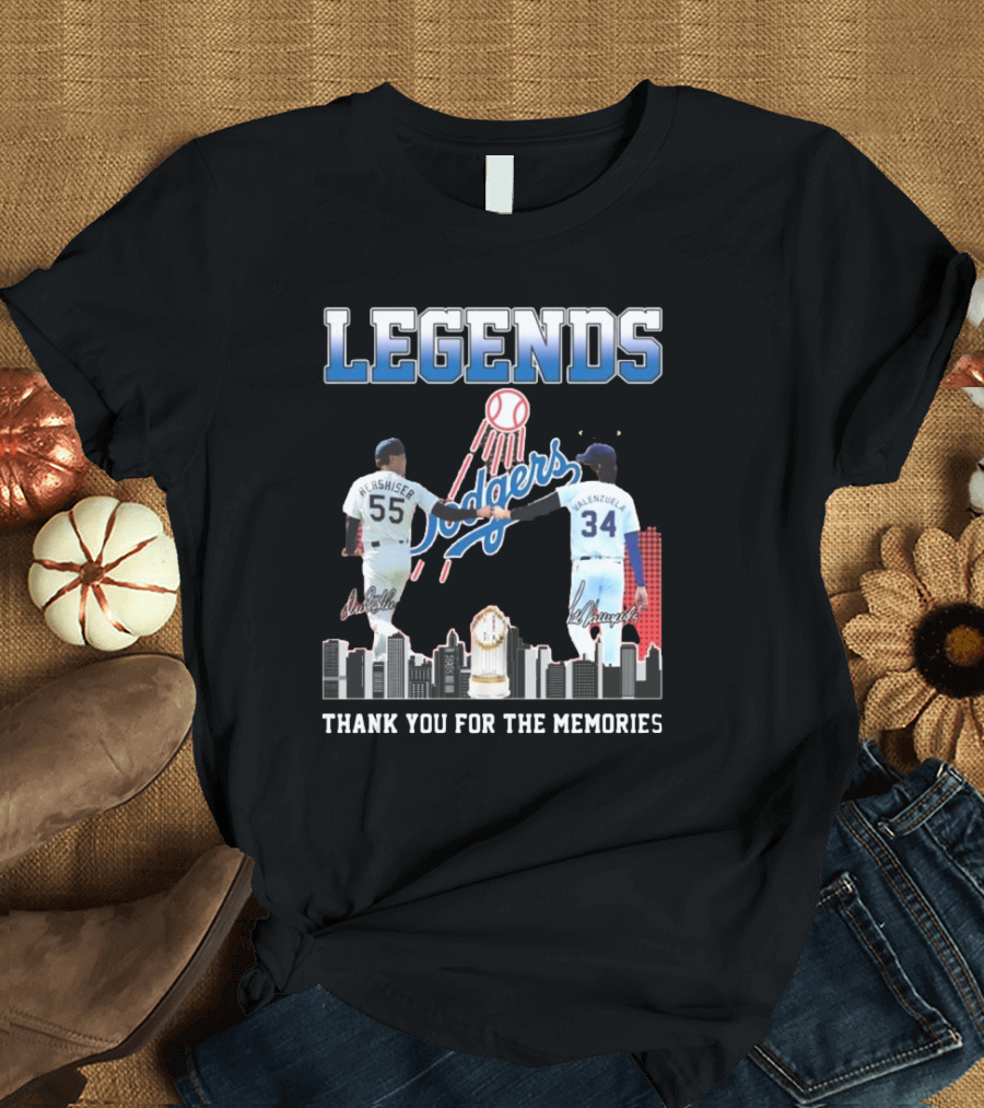 Legends Dodgers Hershiser Valenzuela Thank You For The Memories Signatures T-Shirt