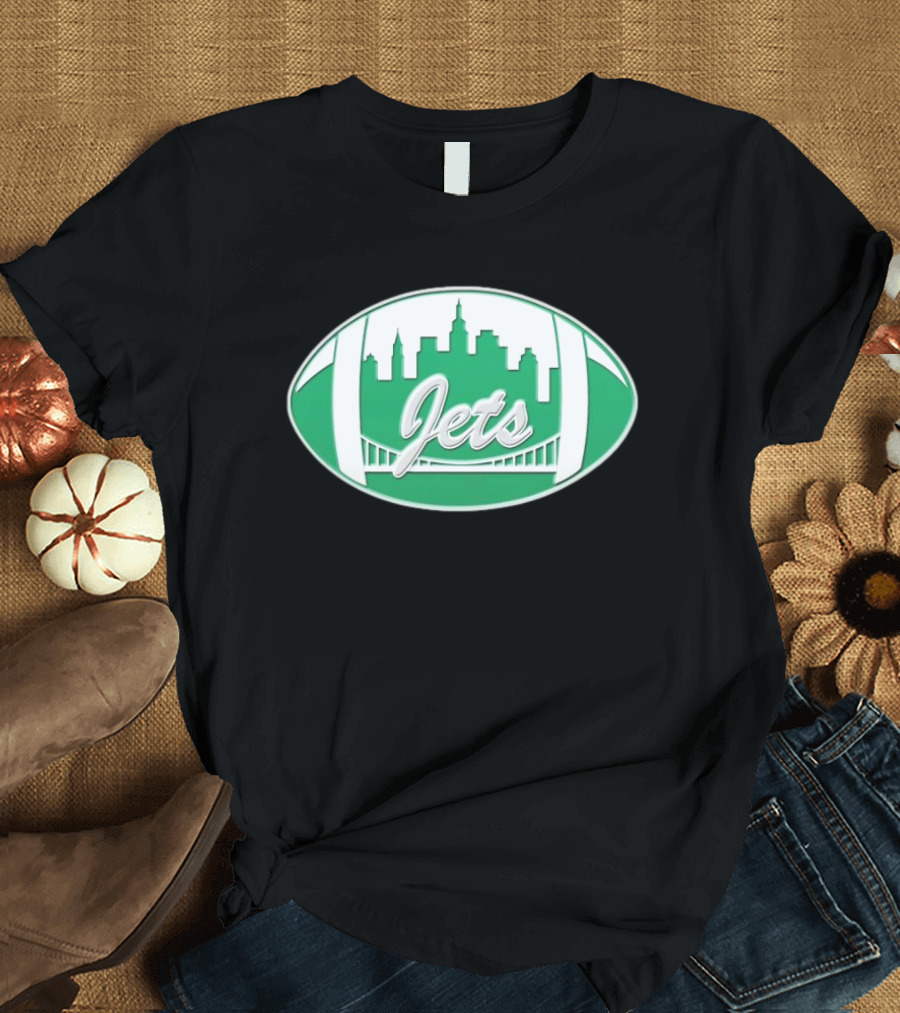 New York Jets Mets Skyline Green Football Bridge Logo NFL MLB Mashup T-Shirt