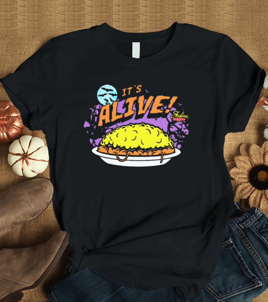 It's Alive Skyline Chili Halloween 3-Way Moon Bats Purple Sky T-Shirt