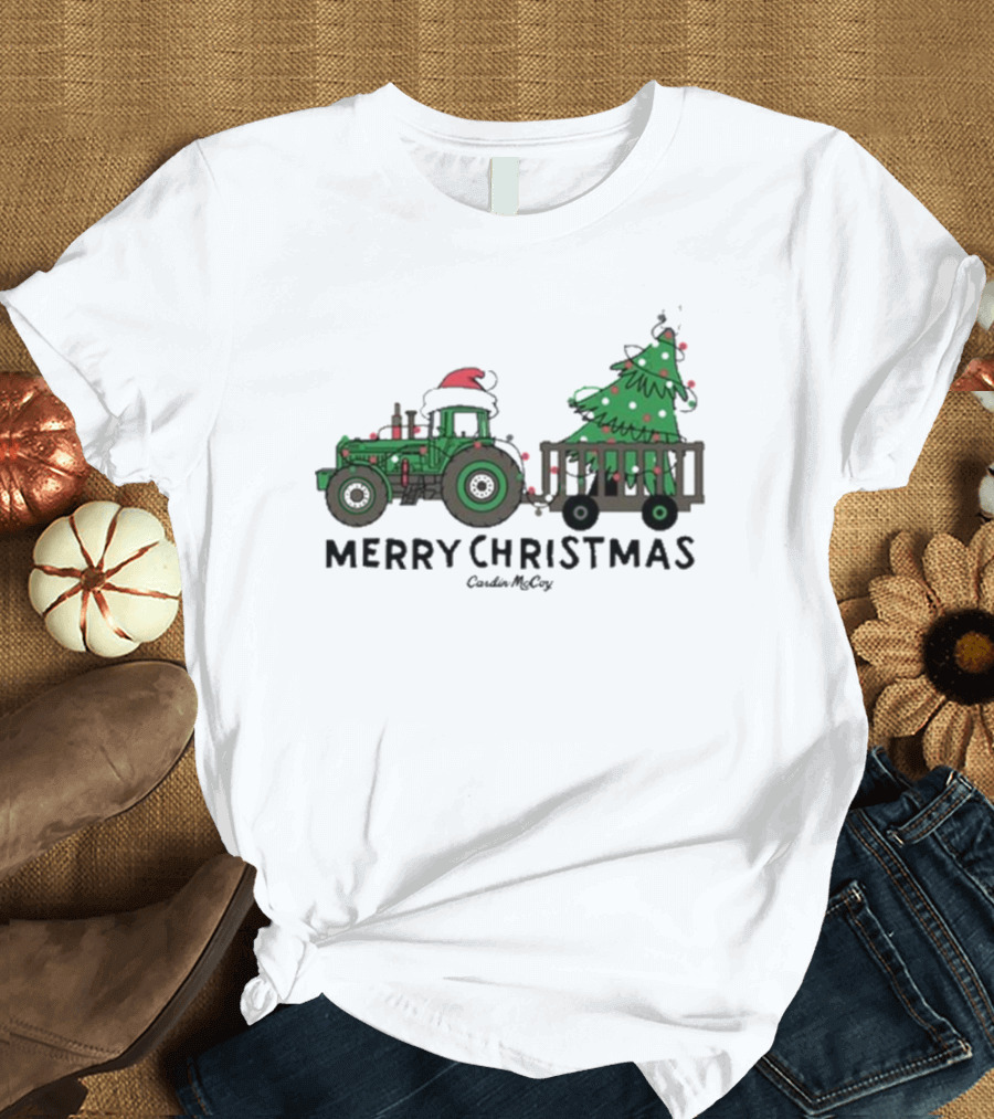 Merry Christmas Tractor Santa Tree Cardin McCoy T-Shirt