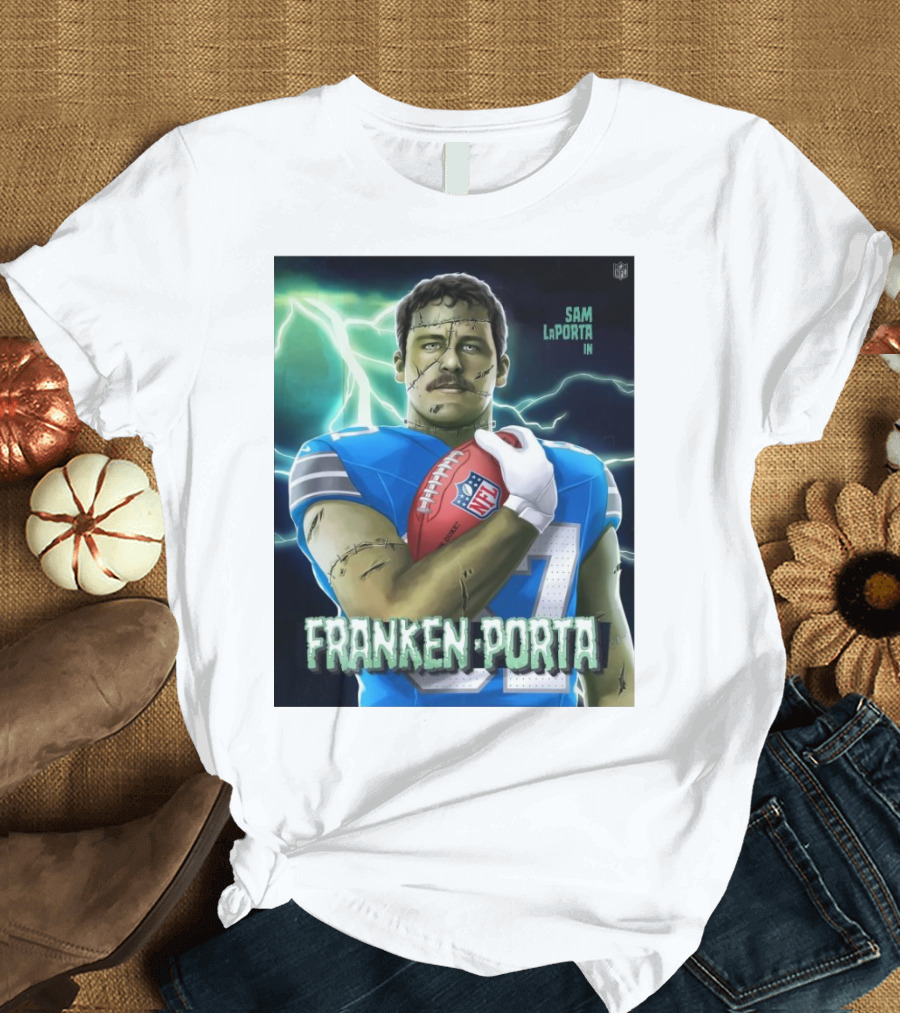 Sam LaPorta in Franken Porta NFL Tight End Monsters T-Shirt
