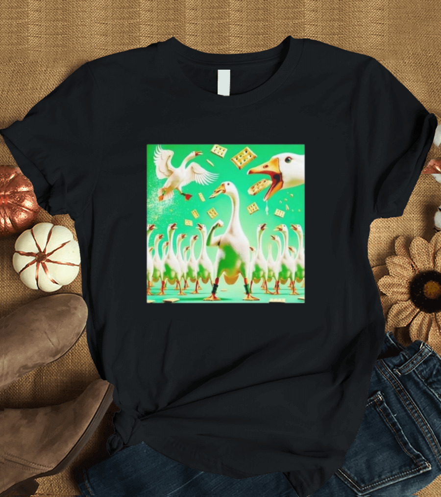 Goose Eating Cookies Daram Celebration with Flying Crackers T-Shirt