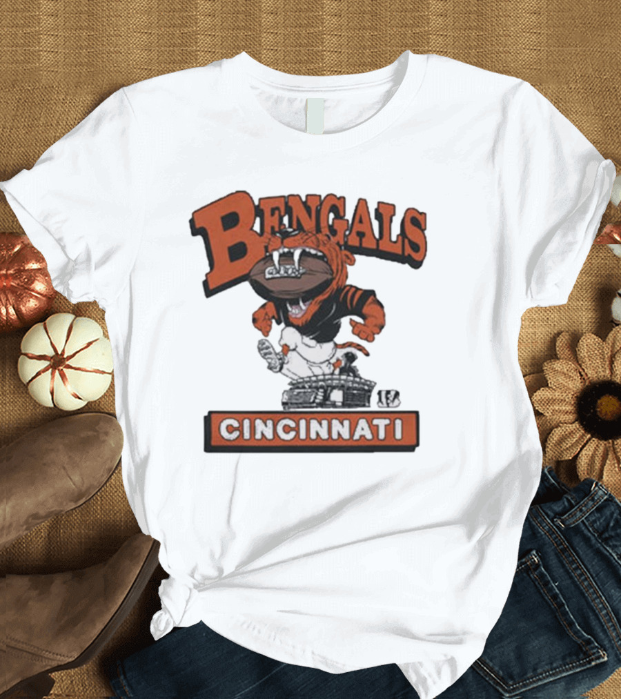 Cincinnati Bengals Mascot Jumping over Stadium T-Shirt