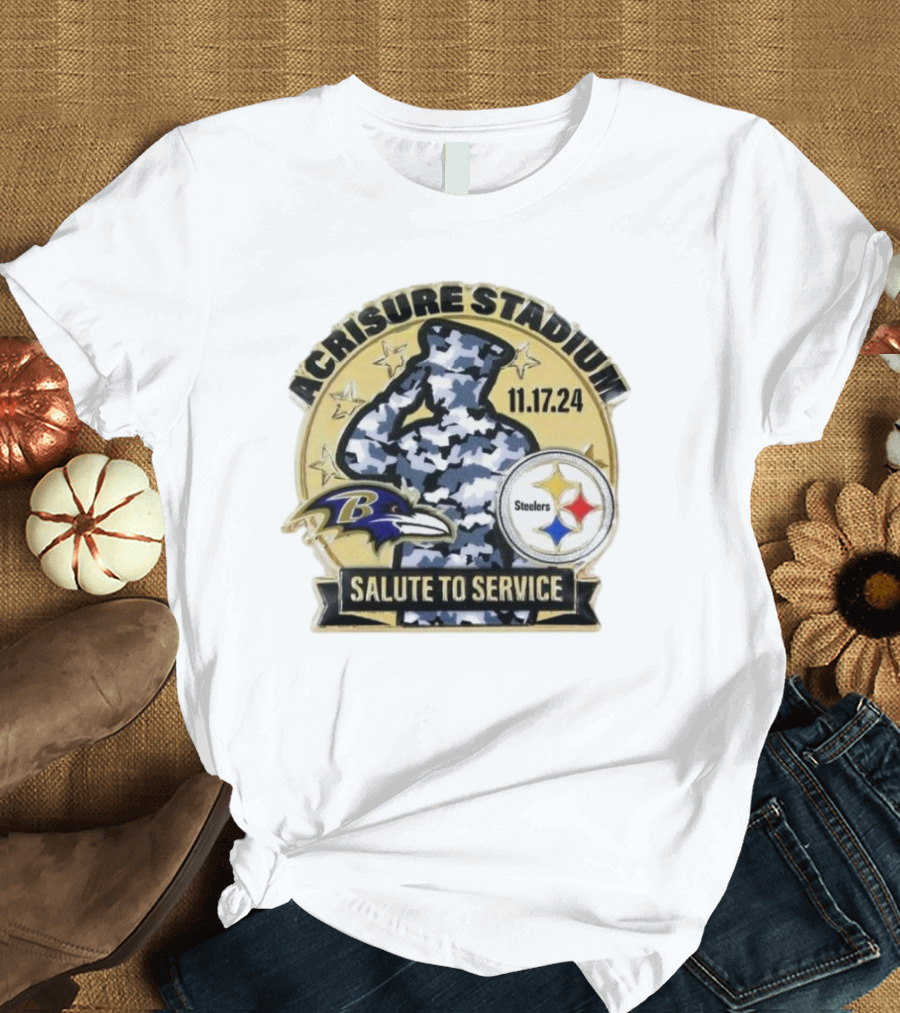 Acrisure Stadium Salute to Service 11.17.24 Pittsburgh Steelers Vs Baltimore Ravens Gameday T-Shirt