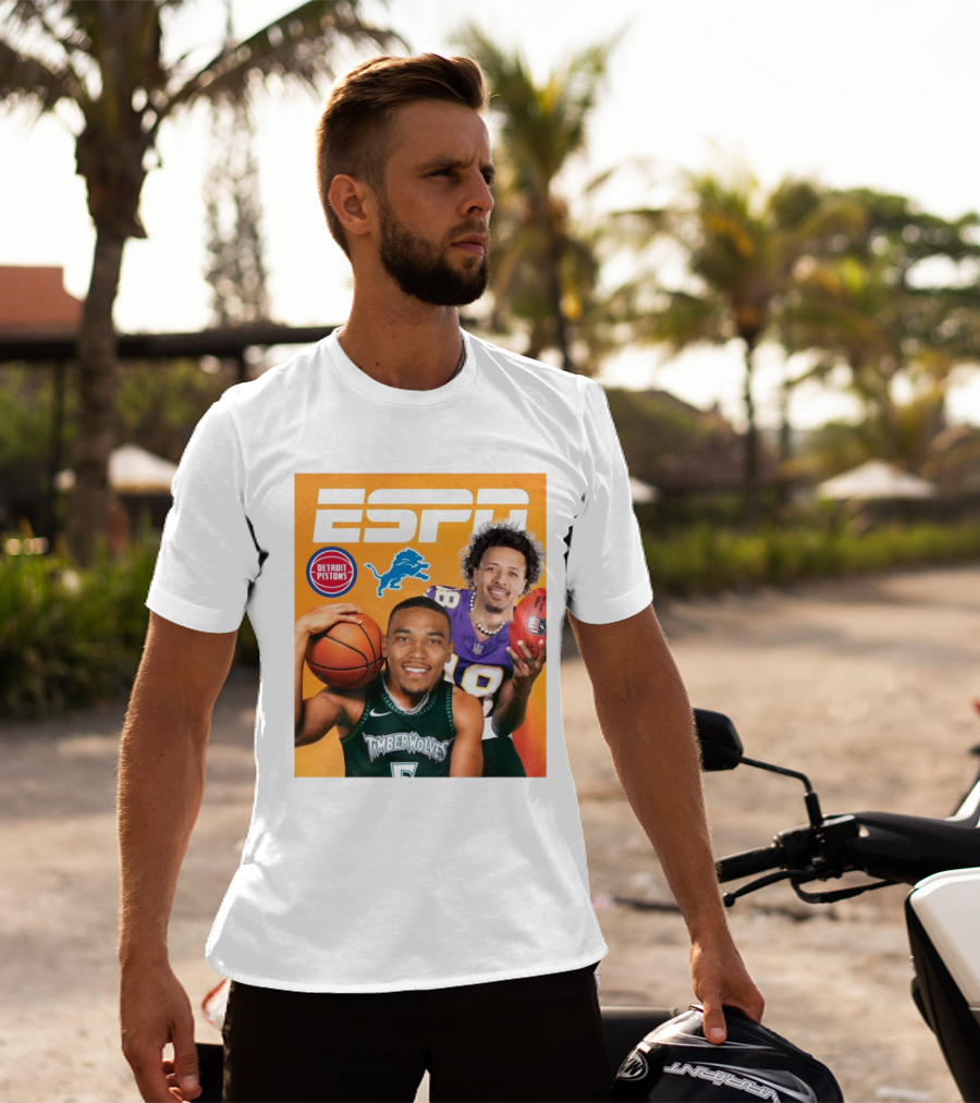 Cade Cunningham Amon Ra St. Brown ESPN Detroit Pistons Lions Timberwolves T-Shirt