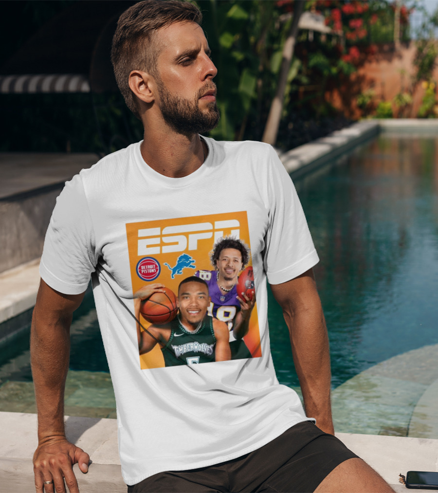 Cade Cunningham Amon Ra St. Brown ESPN Detroit Pistons Lions Timberwolves T-Shirt