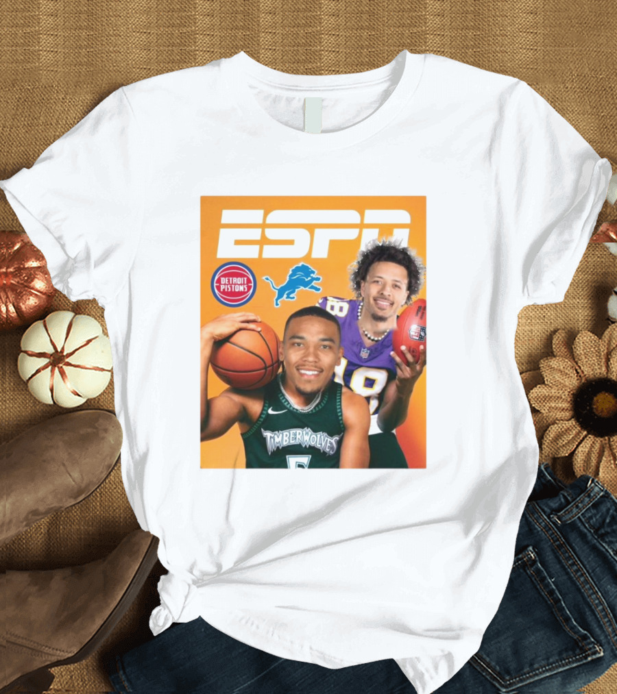 Cade Cunningham Amon Ra St. Brown ESPN Detroit Pistons Lions Timberwolves T-Shirt