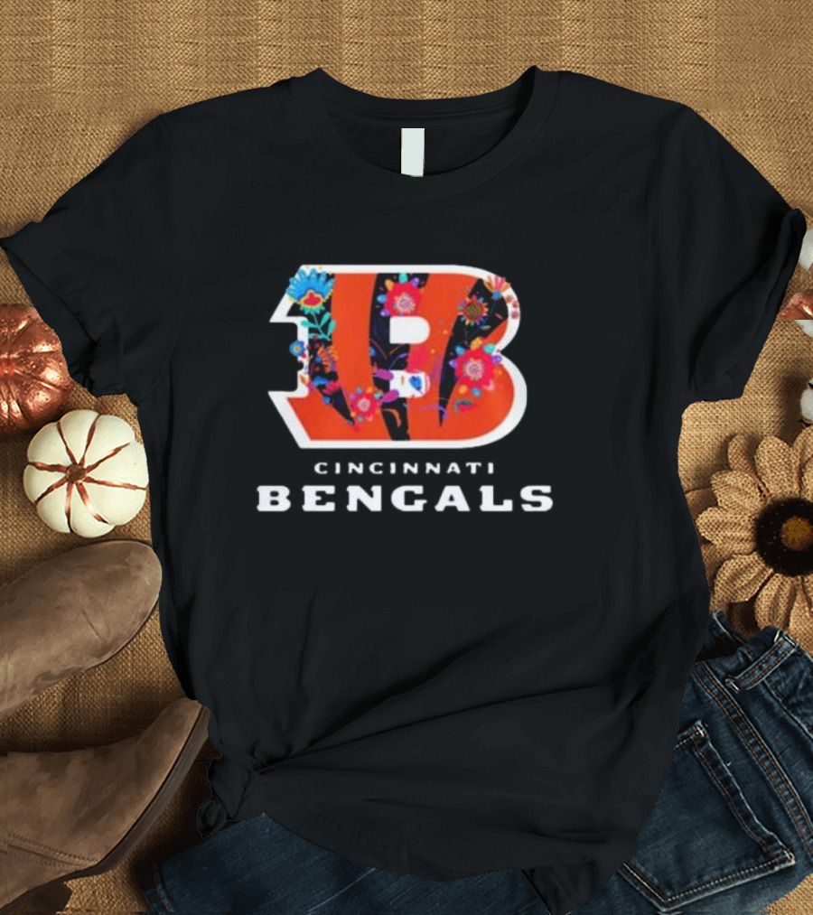Cincinnati Bengals 2024 Dia De Los Muertos Floral Logo Pullover T-Shirt