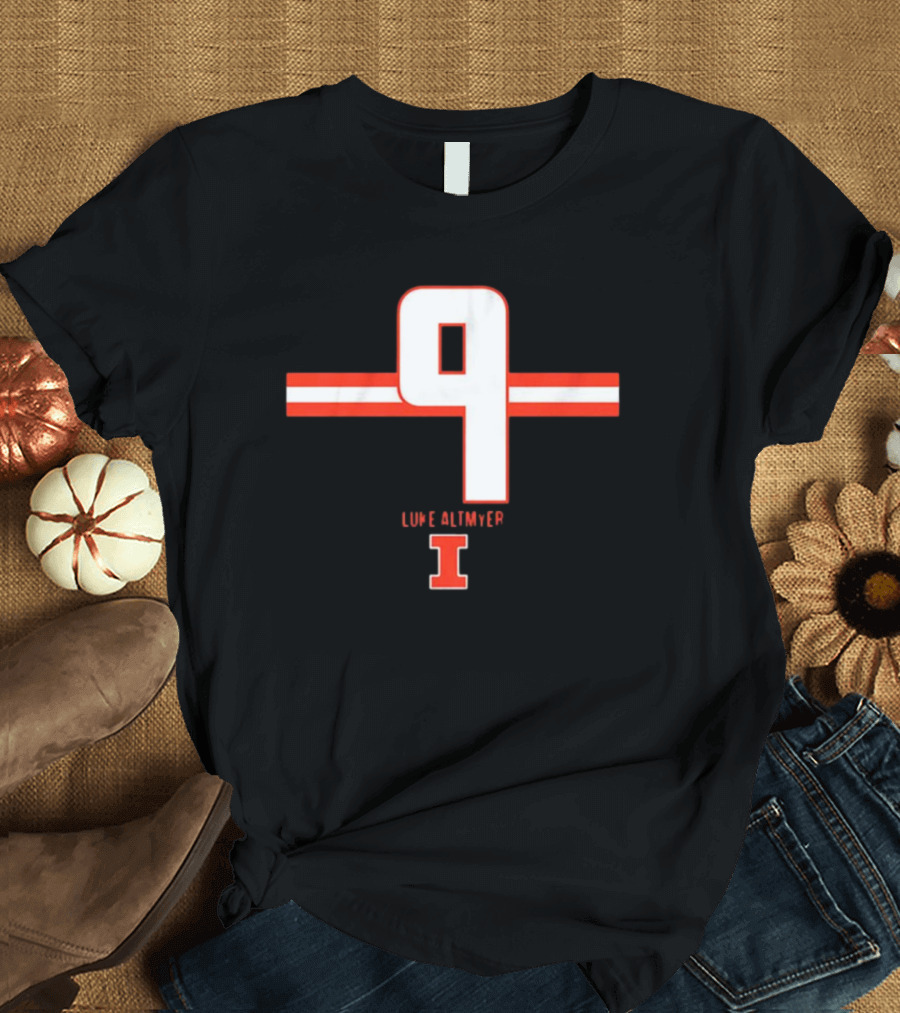Illinois Fighting Illini Football Number 9 Luke Altmyer Stripe T-Shirt
