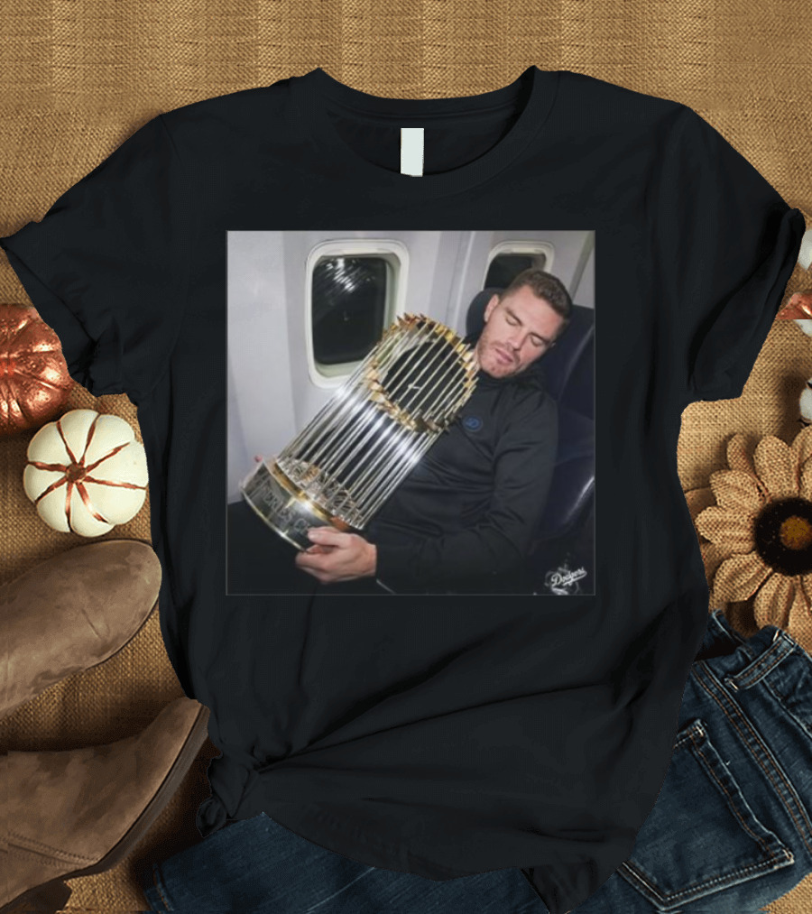 Dodgers Freddie Freeman Sleeping with World Series Trophy on Plane T-Shirt