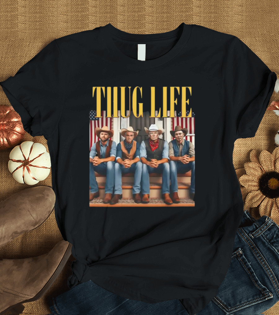 Thug Life 2024 Cowboys on Porch with American Flags T-Shirt