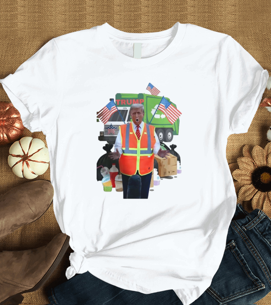 Trump Riding In A Trump Garbage Truck with American Flags Trump In Trash Truck T-Shirt