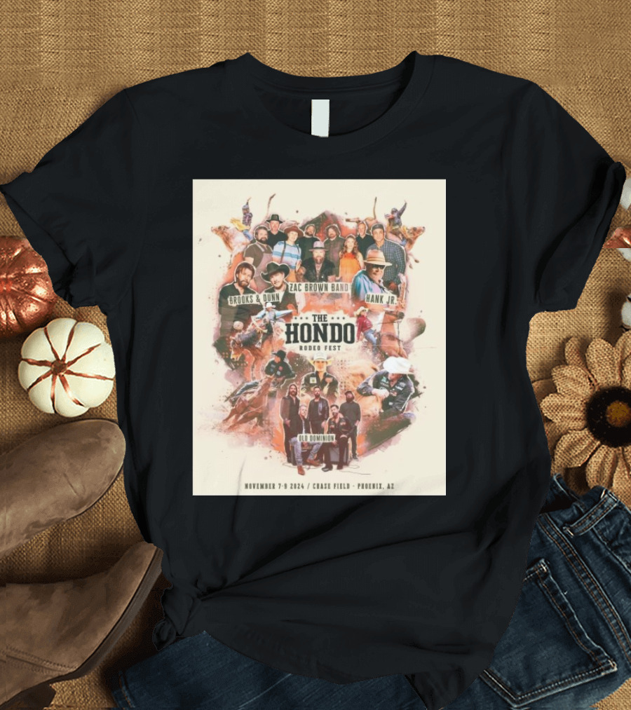 Hank Jr Brooks and Dunn Zac Brown Band Old Dominion The Hondo Rodeo Fest November 2024 Chase Field Phoenix T-Shirt