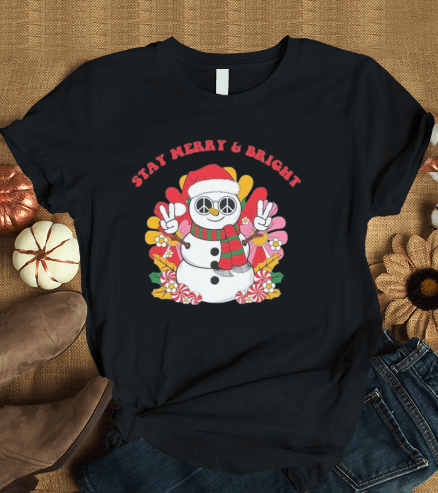 Stay Merry and Bright Peaceful Snowman Christmas T-Shirt
