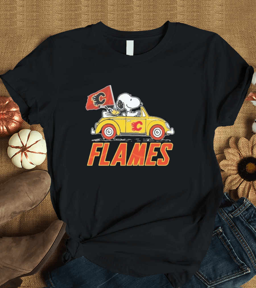 Snoopy Woodstock Driving Calgary Flames Car T-Shirt