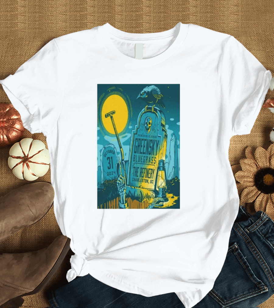 Greensky Bluegrass October 31 2024 The Refinery Charleston SC Tombstone Design Raven Moon Halloween T-Shirt