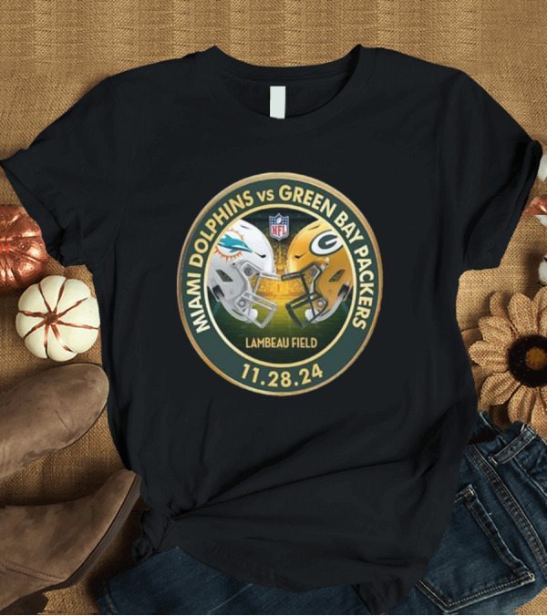 T-Shirt: Miami Dolphins vs Green Bay Packers NFL Matchup Lambeau Field 11-28-24 T-Shirt Miami Dolphins vs Green Bay Packers NFL Matchup Lambeau Field 11-28-24 T-Shirt