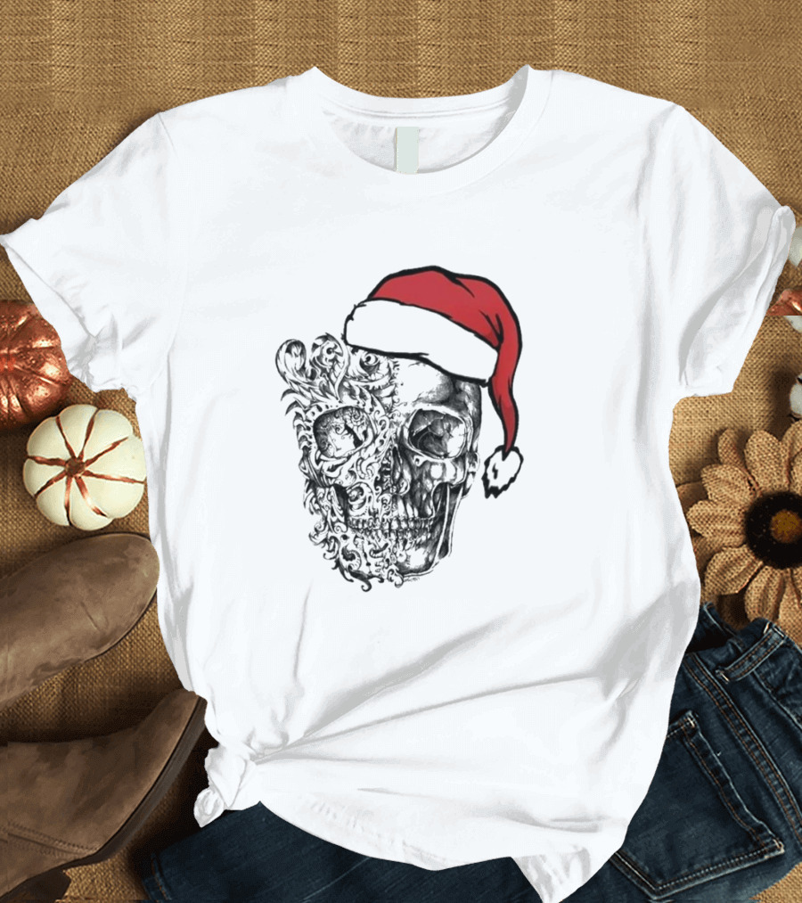 Skulls And Bodies Christmas With Santa Hat Humor T-Shirt
