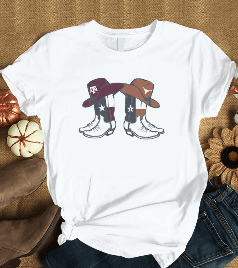 Texas A&M Aggies vs. Texas Longhorns 2024 Lone Star Showdown Cowboy Boots NCAA T-Shirt