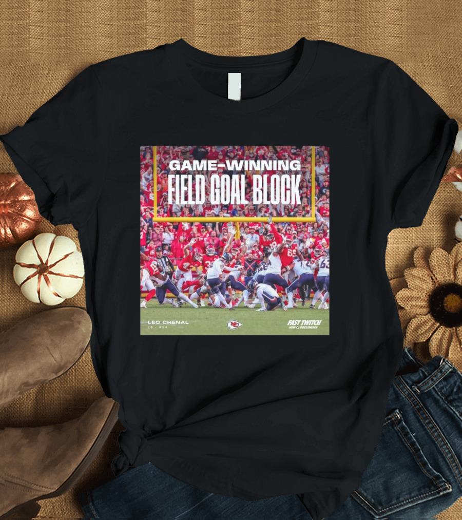 Game-Winning Field Goal Block Kansas City Chiefs Leo Chenal Fast Twitch NFL Partnership T-Shirt