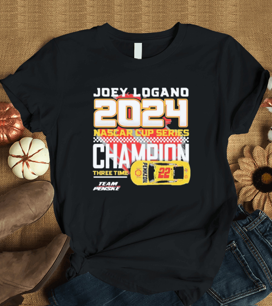 Joey Logano 2024 NASCAR Cup Series Champion Three Time Team Penske 22 Pennzoil T-Shirt