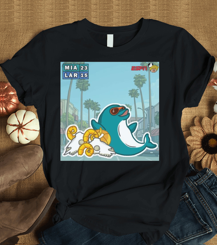 MIA 23 LAR 15 Victory Dolphin Cartoon ESPN Doodle T-Shirt