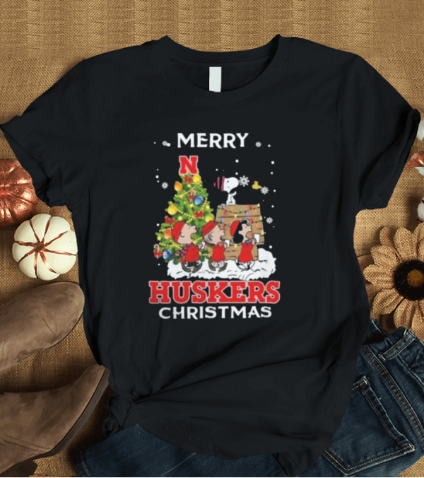 T-Shirt: Merry Huskers Christmas Snoopy and Friends Nebraska Cornhuskers T-Shirt Merry Huskers Christmas Snoopy and Friends Nebraska Cornhuskers T-Shirt