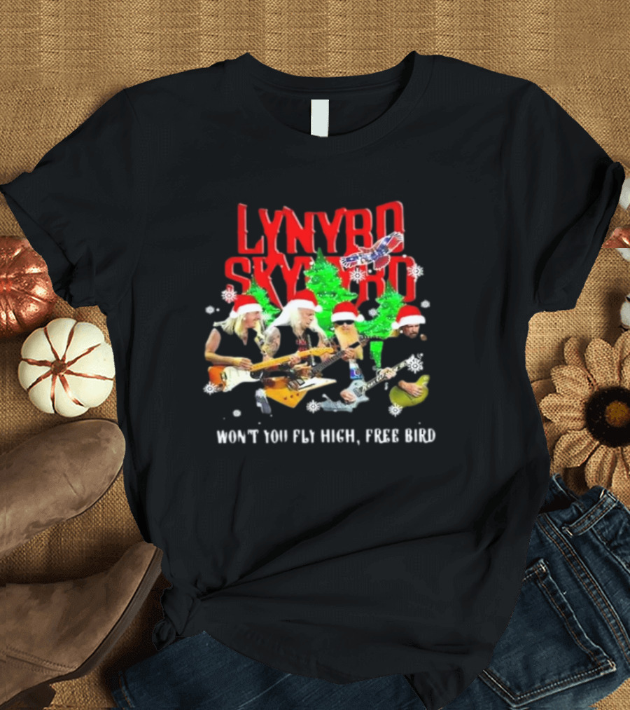 Lynyrd Skynyrd Won’t You Fly High Free Bird Christmas Holiday Band Santa Hats T-Shirt