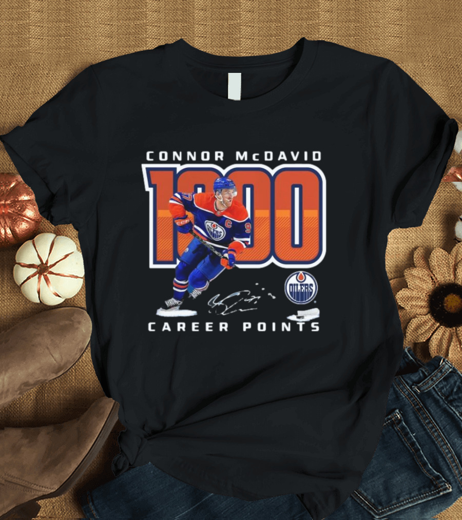 Connor McDavid 1000 Career Points Edmonton Oilers T-Shirt