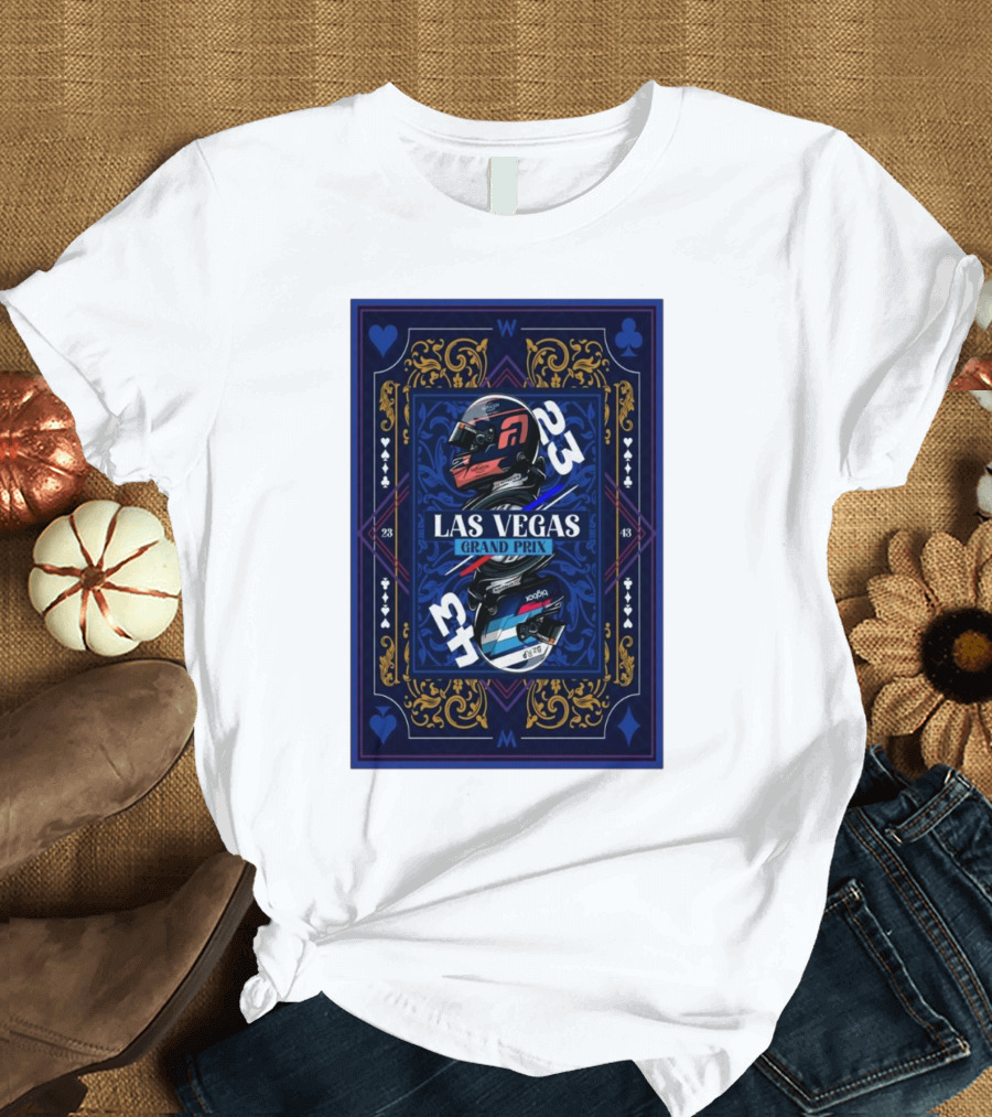 Williams Racing Las Vegas Grand Prix 2024 Card-Themed Design with Racing Helmets T-Shirt