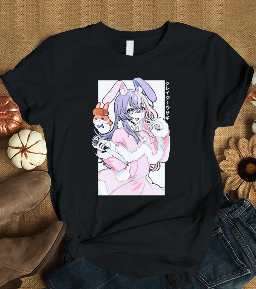 Gamersupps Punkalopi Crazy Usagi Japanese Text Anime Bunny Girl Holding Knife T-Shirt