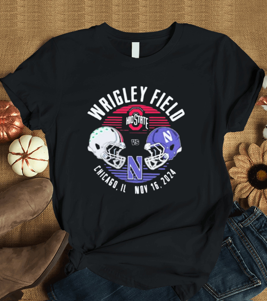 Wrigley Field Ohio State Buckeyes Vs Northwestern Wildcats Chicago IL Nov 16 2024 Football Helmet Showdown T-Shirt