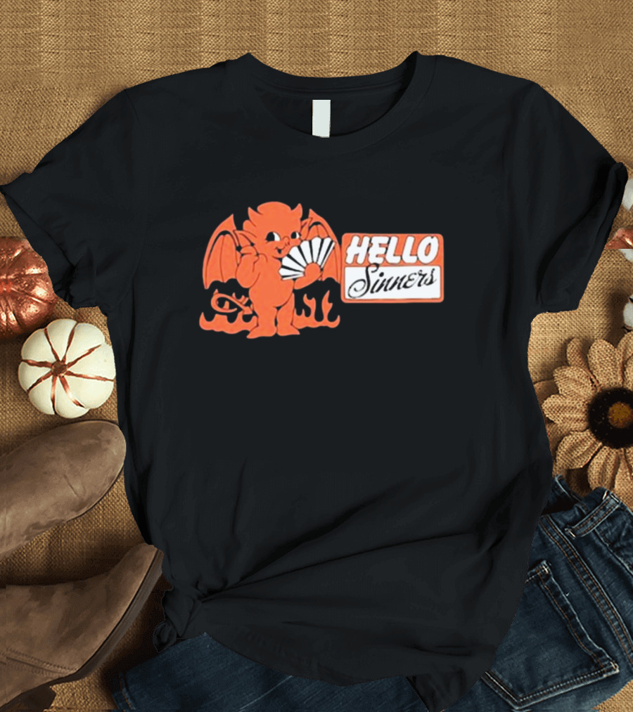 Annamarie Forcino Hello Sinners 2024 Orange Devil with Fan and Flames T-Shirt