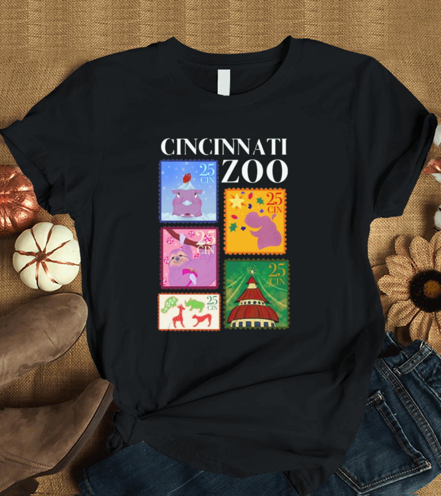 Cincinnati Zoo Christmas Stamps 2024 Festive Animal T-Shirt