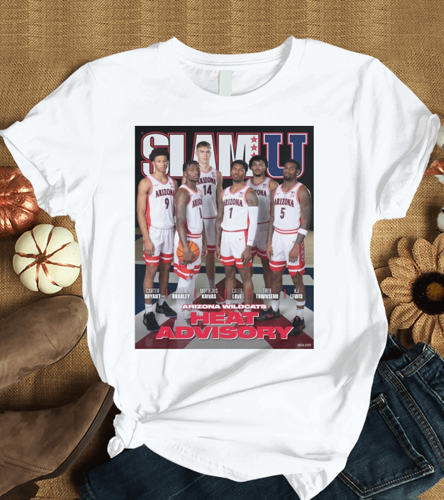 Slam Cover Arizona Wildcats Heat Advisory Carter Bryant Jaden Bradley Motiejus Krivas Caleb Love Trey Townsend KJ Lewis T-Shirt
