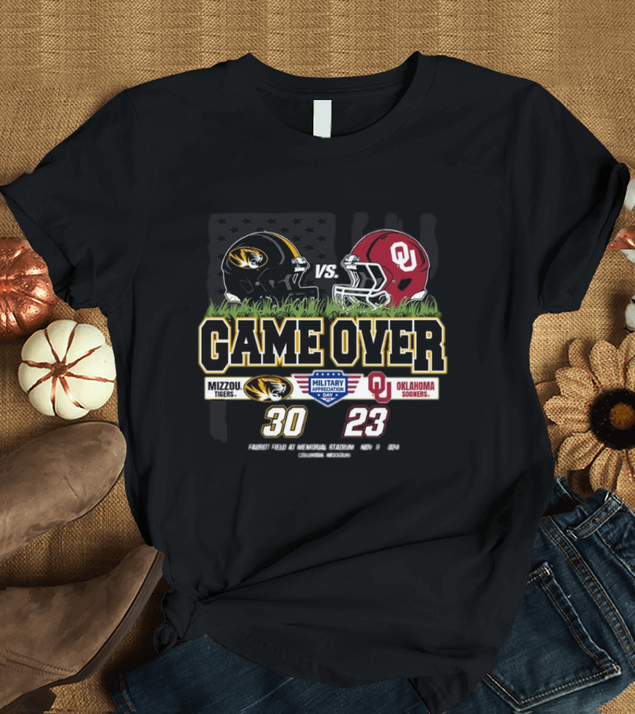 Game Over Mizzou Tigers vs Oklahoma Sooners 30–23 Military Appreciation Day 2024 Columbia Missouri Memorial Stadium T-Shirt