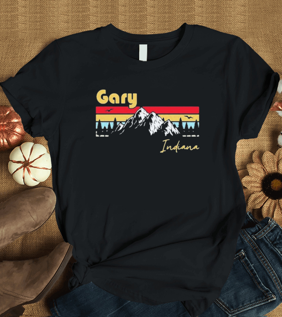 Joseph Spooky Pete Gary Indiana Retro Hometown Roots Mountain Sunset T-Shirt