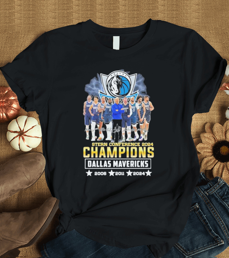 Dallas Mavericks Stern Conference 2024 Champions Signatures 2006 2011 T-Shirt