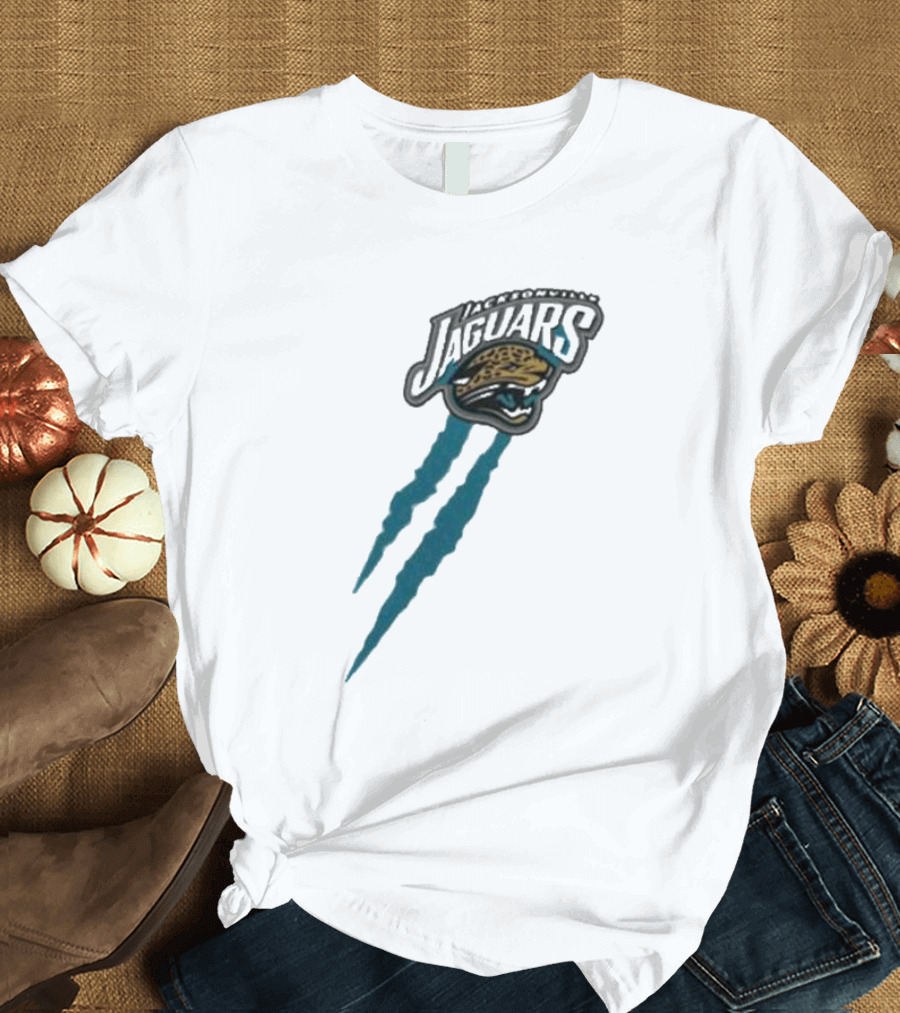 Jacksonville Jaguars Retro Jaguar Head with Bold Blue Scratch Marks T-Shirt