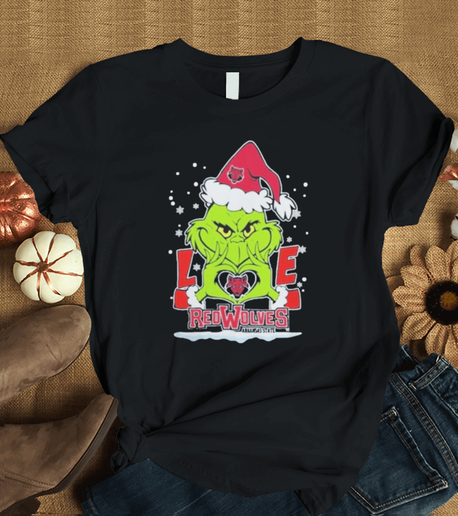 Grinch Love Arkansas State Red Wolves Christmas Football T-Shirt