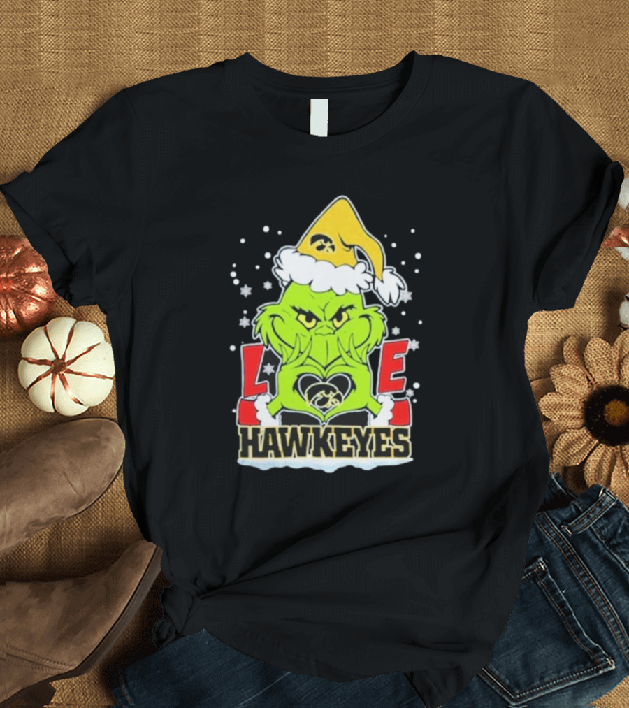 Grinch Love Hawkeyes Christmas Iowa Hawkeyes Football T-Shirt