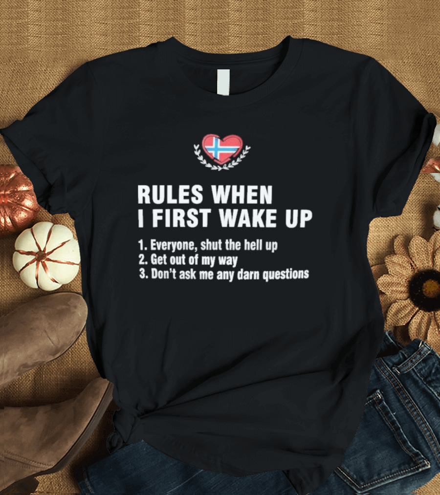 Rules When I First Wake Up Norwegian Flag Heart List T-Shirt