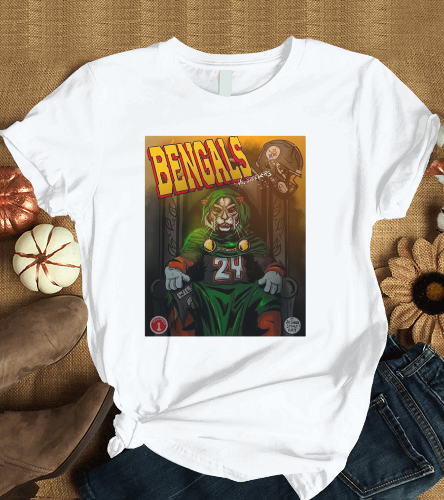 Bengals Vs Steelers December 1 2024 Joshua Stout Art Number 24 NFL Rivalry T-Shirt