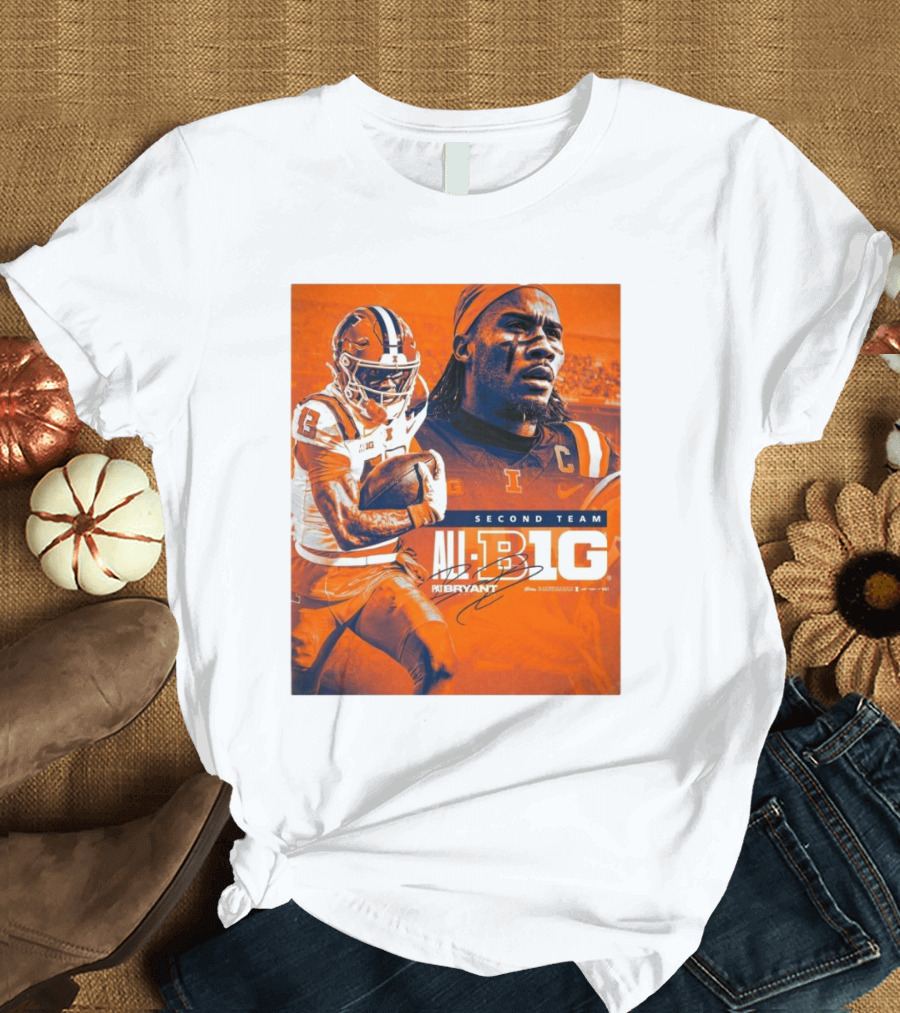 Illinois Fighting Illini Pat Bryant Second Team All-Big Ten 13 Football Signature T-Shirt