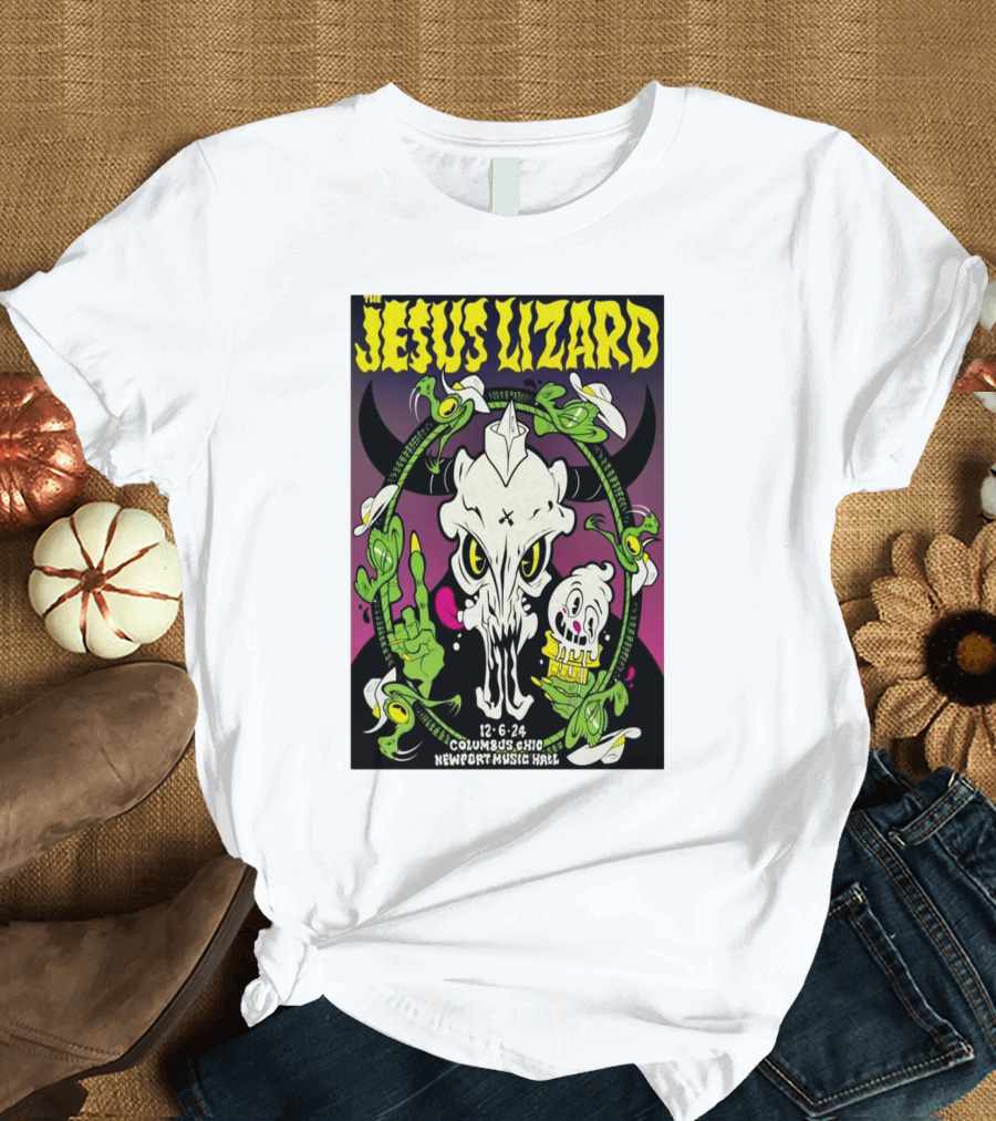 The Jesus Lizard Columbus Ohio December 6 2024 Newport Music Hall Skull and Flowers T-Shirt