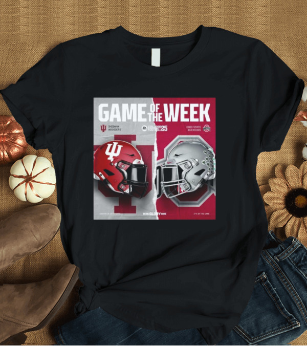 T-Shirt: Game of the Week Indiana Hoosiers Vs Ohio State Buckeyes College Football 25 Helmet Matchup T-Shirt Game of the Week Indiana Hoosiers Vs Ohio State Buckeyes College Football 25 Helmet Matchup T-Shirt